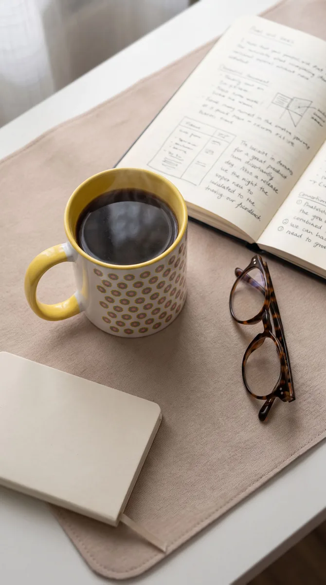 Floral Ceramic Coffee Mug with Yellow Handle - lifestyle photo