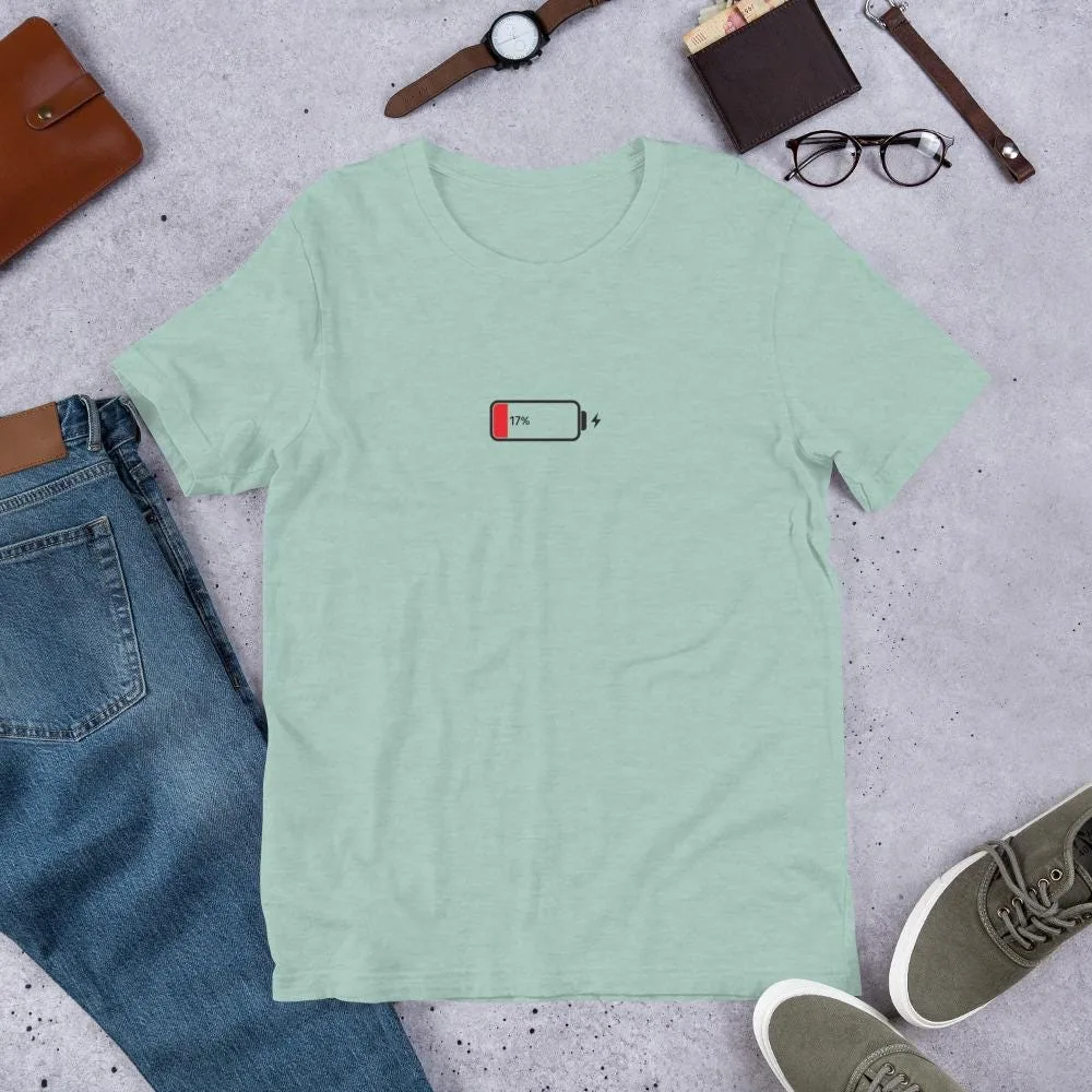 Funny 17% low battery graphic tee in bright summer colors - alternate view