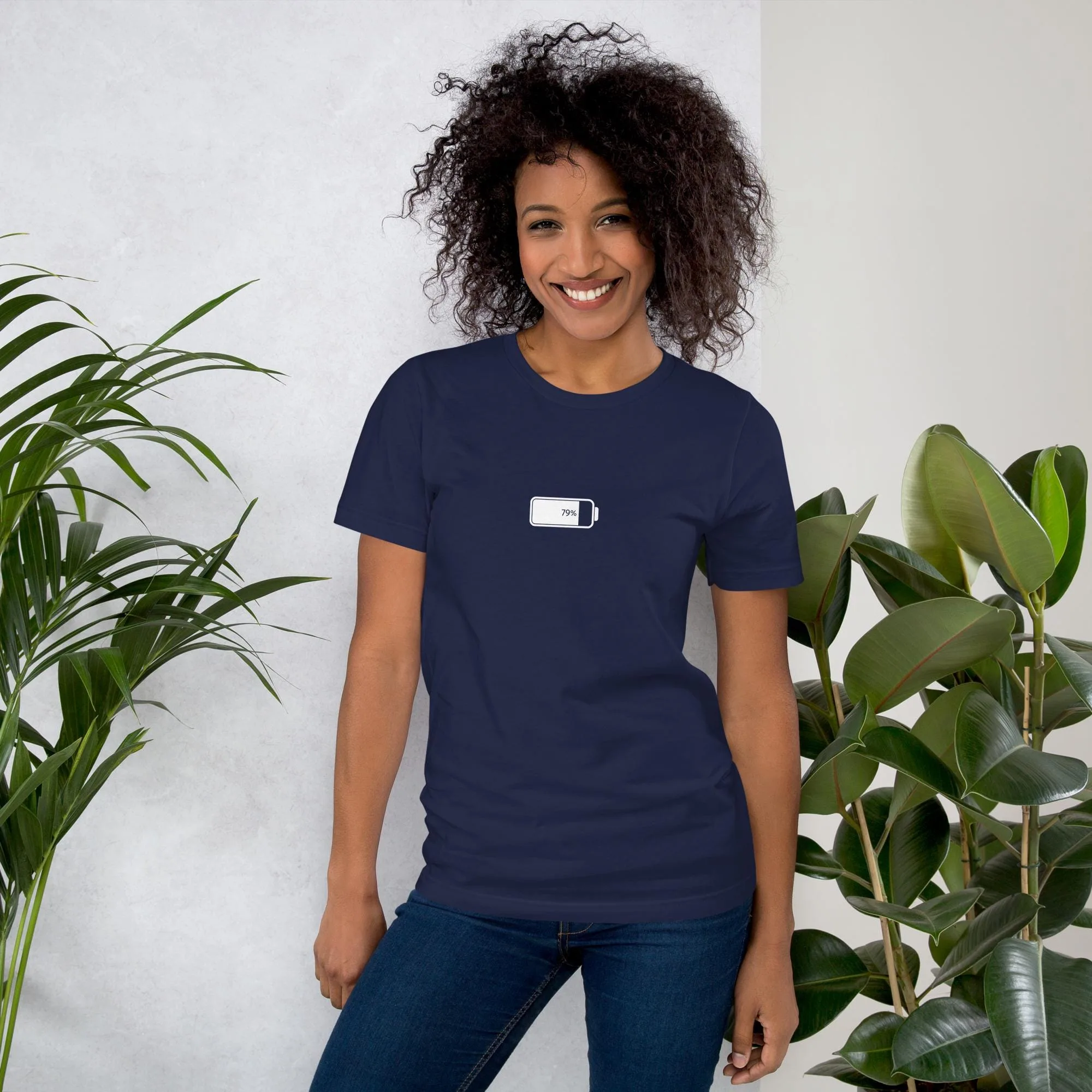 Funny 79% battery graphic tee in dark classic colors - alternate view