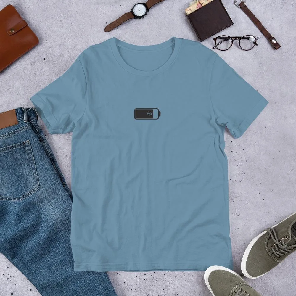 Funny 79% battery graphic tee in bright colors - alternate view