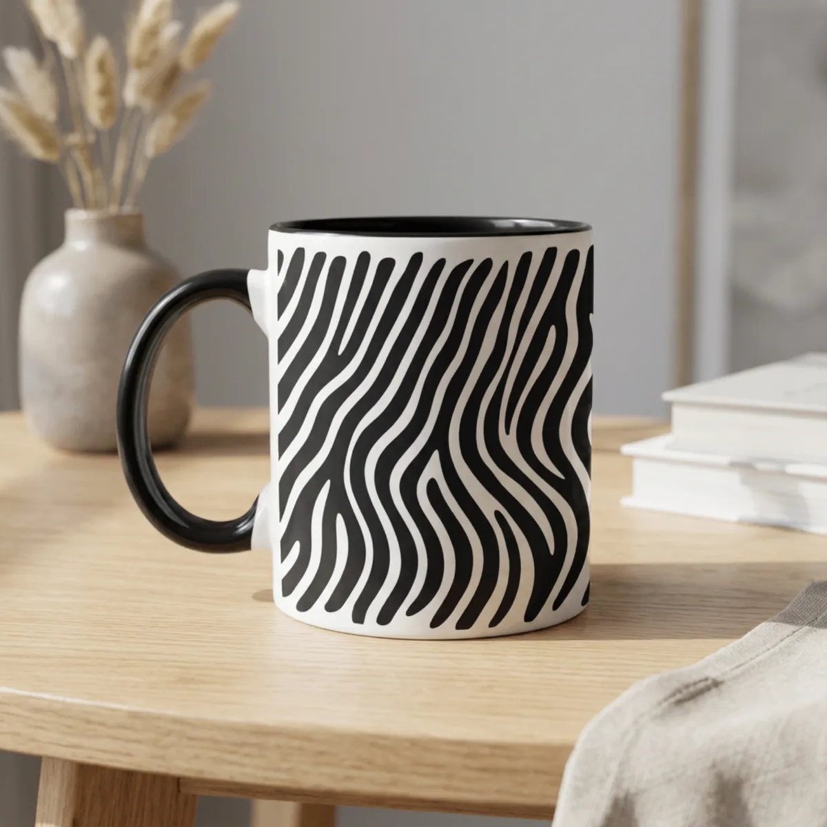 Zebra Black and White 15 Oz Ceramic Mug - lifestyle photo