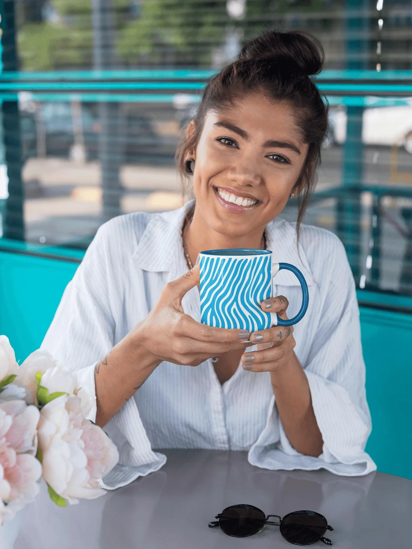 Zebra Blue and White 15 Oz Ceramic Mug - alternate view