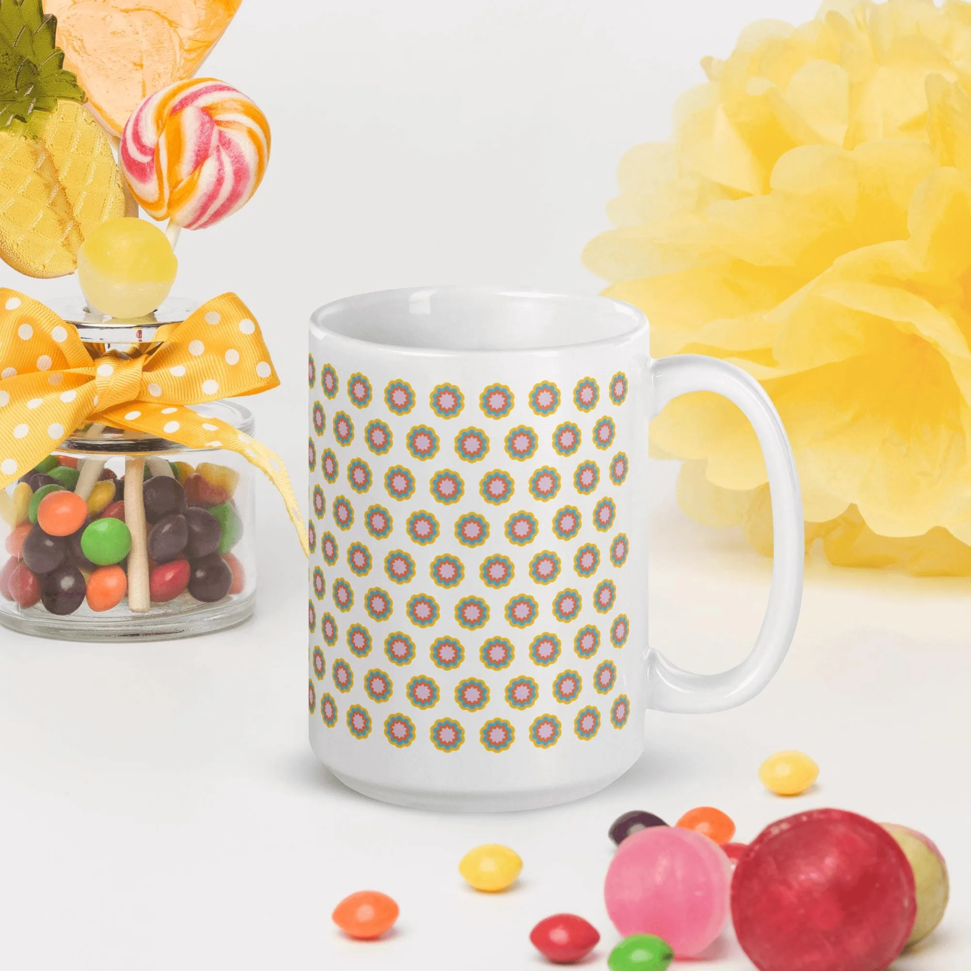 15oz Floral Ceramic Coffee Mug Flower Pattern