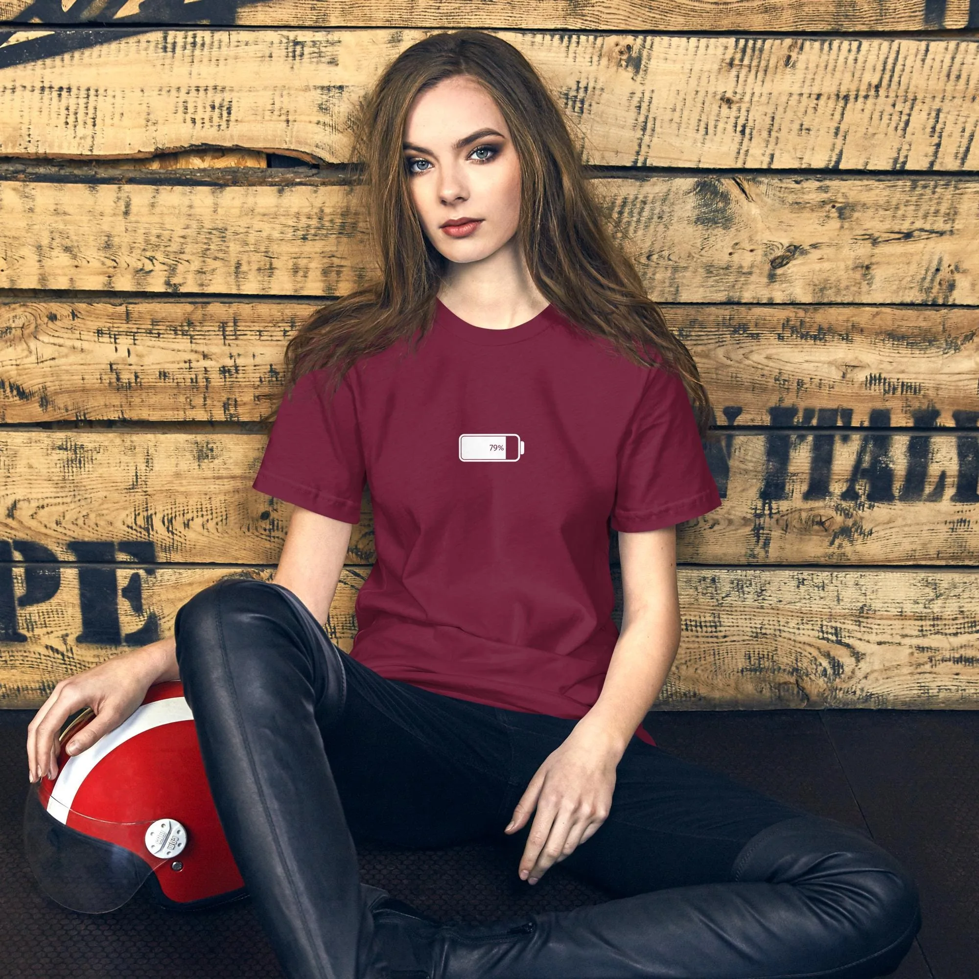 Funny 79% battery graphic tee in dark classic colors